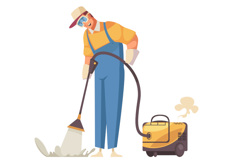 Man in protective hazmat suit cleaning mold on the wall illustration